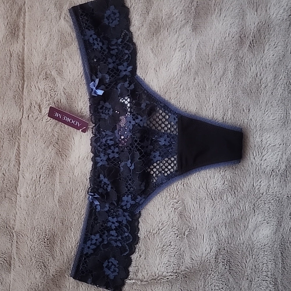 Adore Me - Blue and Black Thong - Size Medium